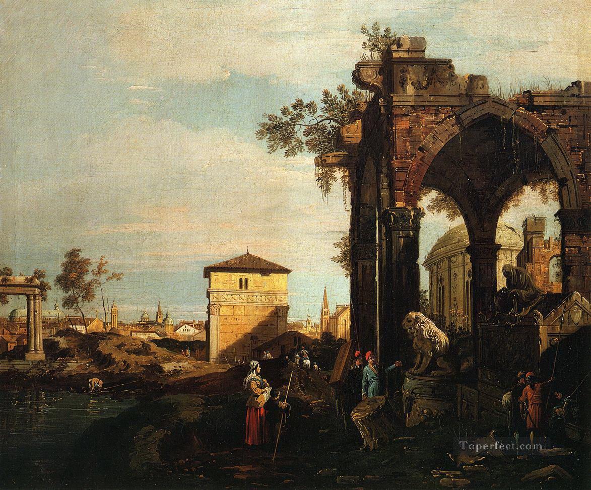 capriccio with ruins and porta portello in padua Canaletto Oil Paintings